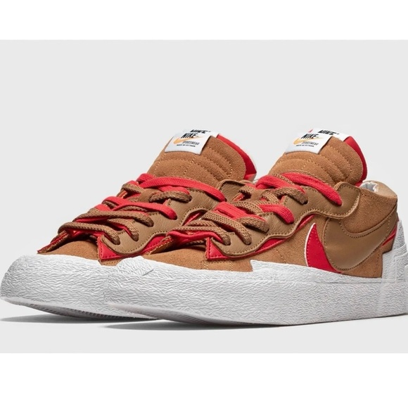 New Nike Blazer Low x Sacai British Tan 2021 Sneakers Size 5.5
